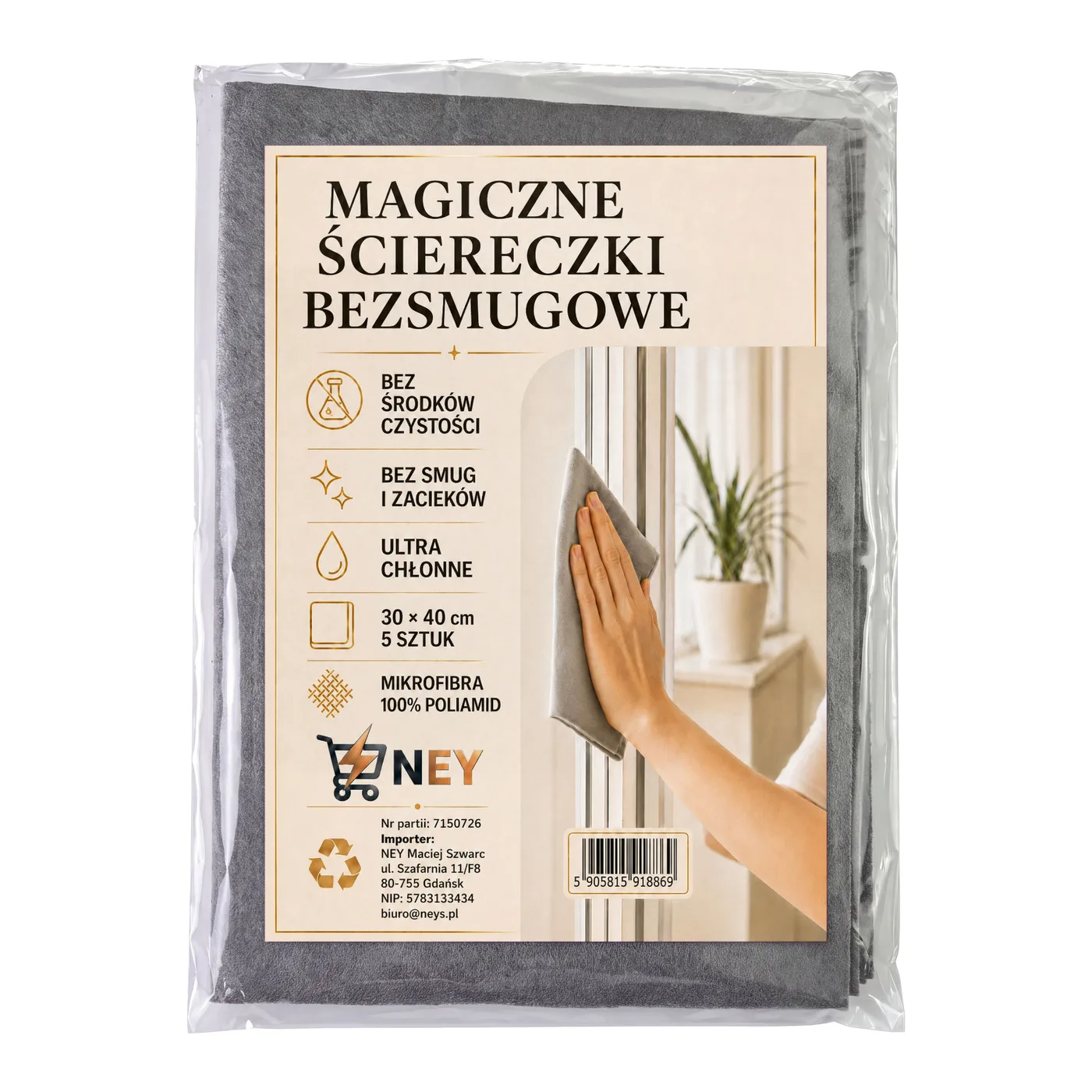 Magiczne ściereczki 5pak, 30 × 40 cm, zdjęcie produktu w opakowaniu