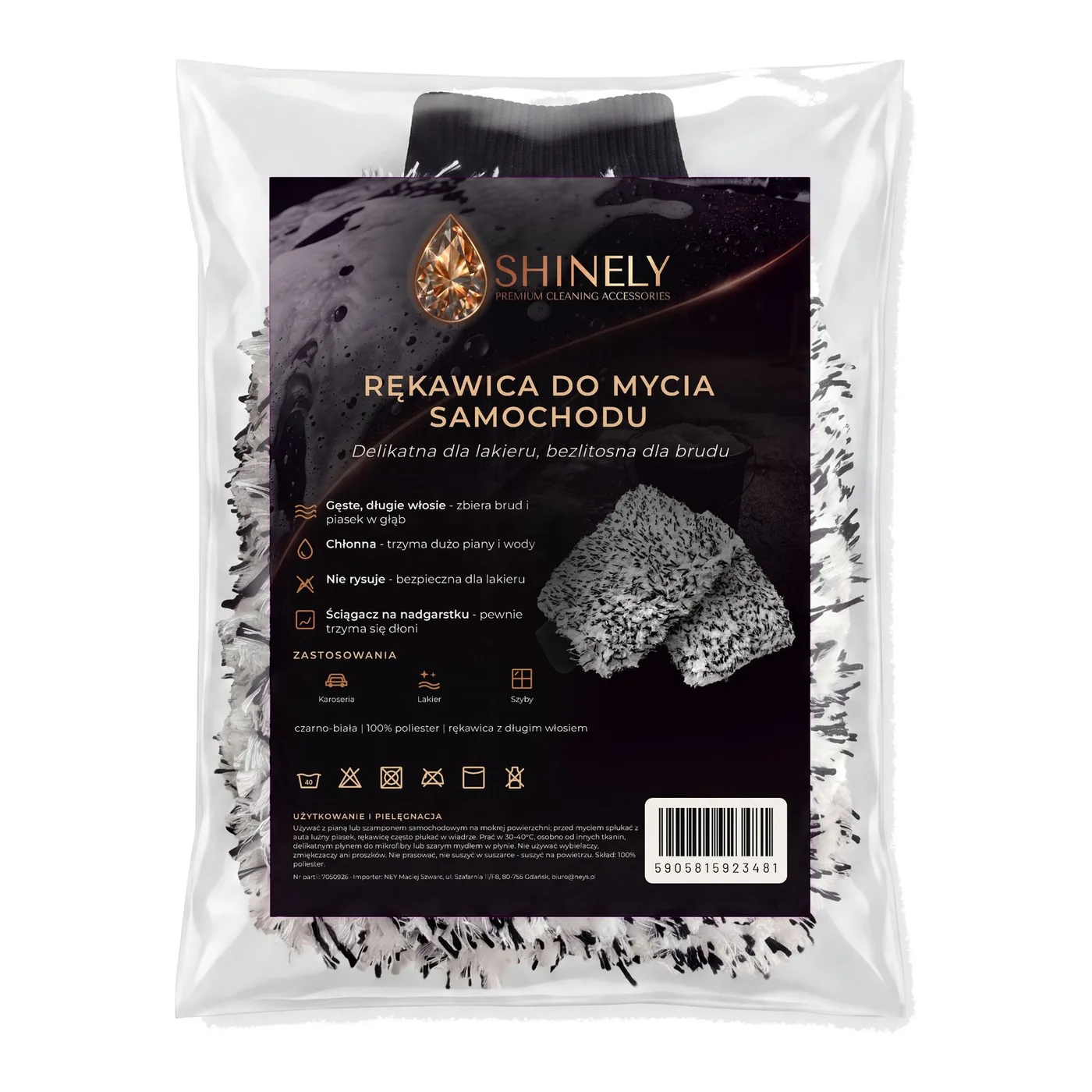 Rękawica do mycia samochodu czarnobiała, zdjęcie produktu w opakowaniu